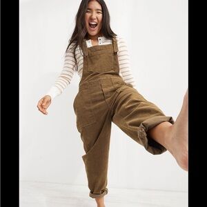 Aerie Brown Corduroy Utility S/M Cotton Cropped Cuffed Leg Overalls
